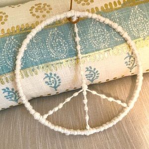 Boho Hanging Peace Sign Off White Wool
